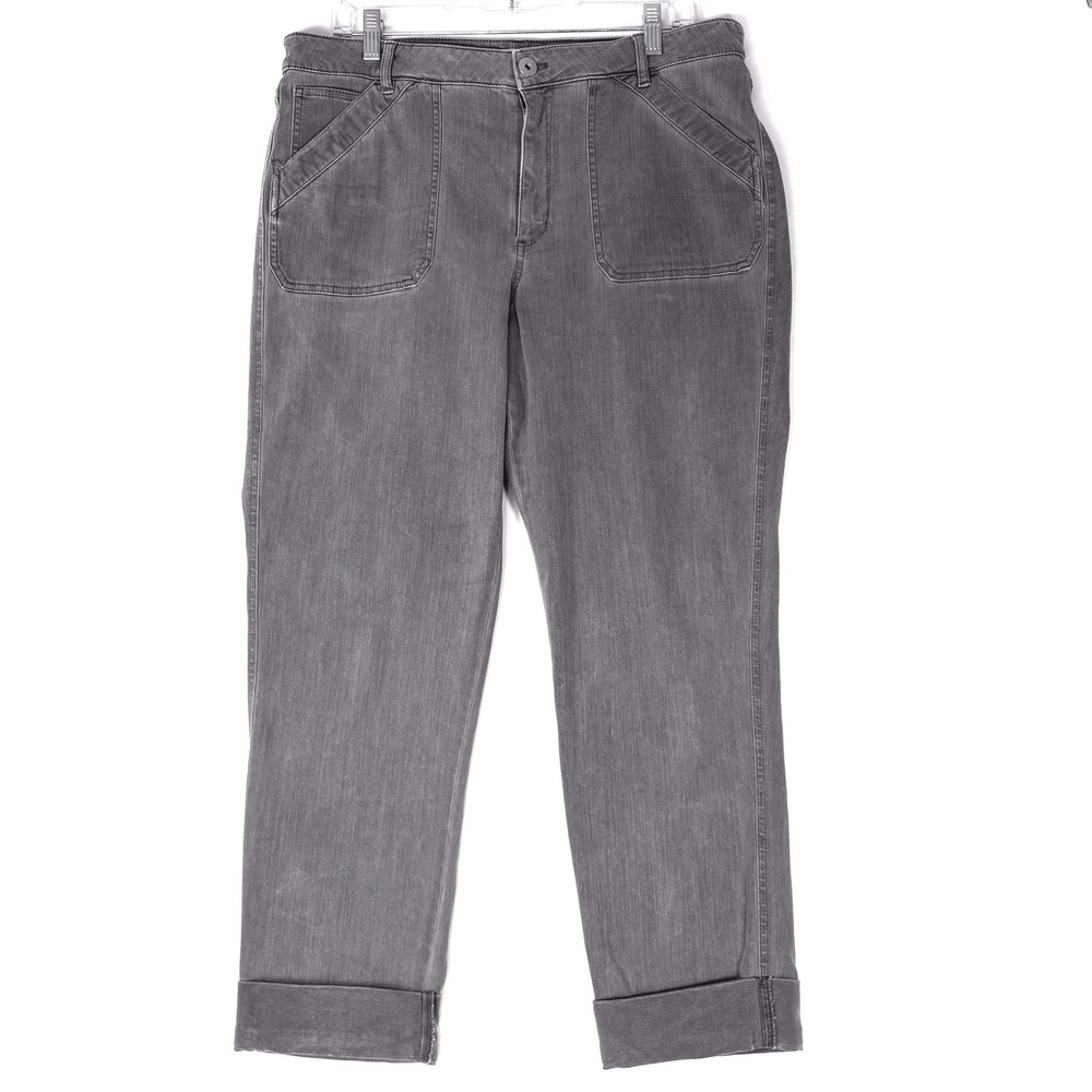 J Jill Denim High Rise Straight Leg Jeans Gray Cropped Cuffed Size 14